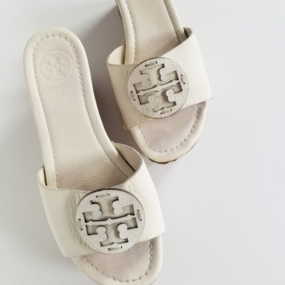 Tory Burch Shoes - Tory Burch White Leather Wedges Sandal Slides